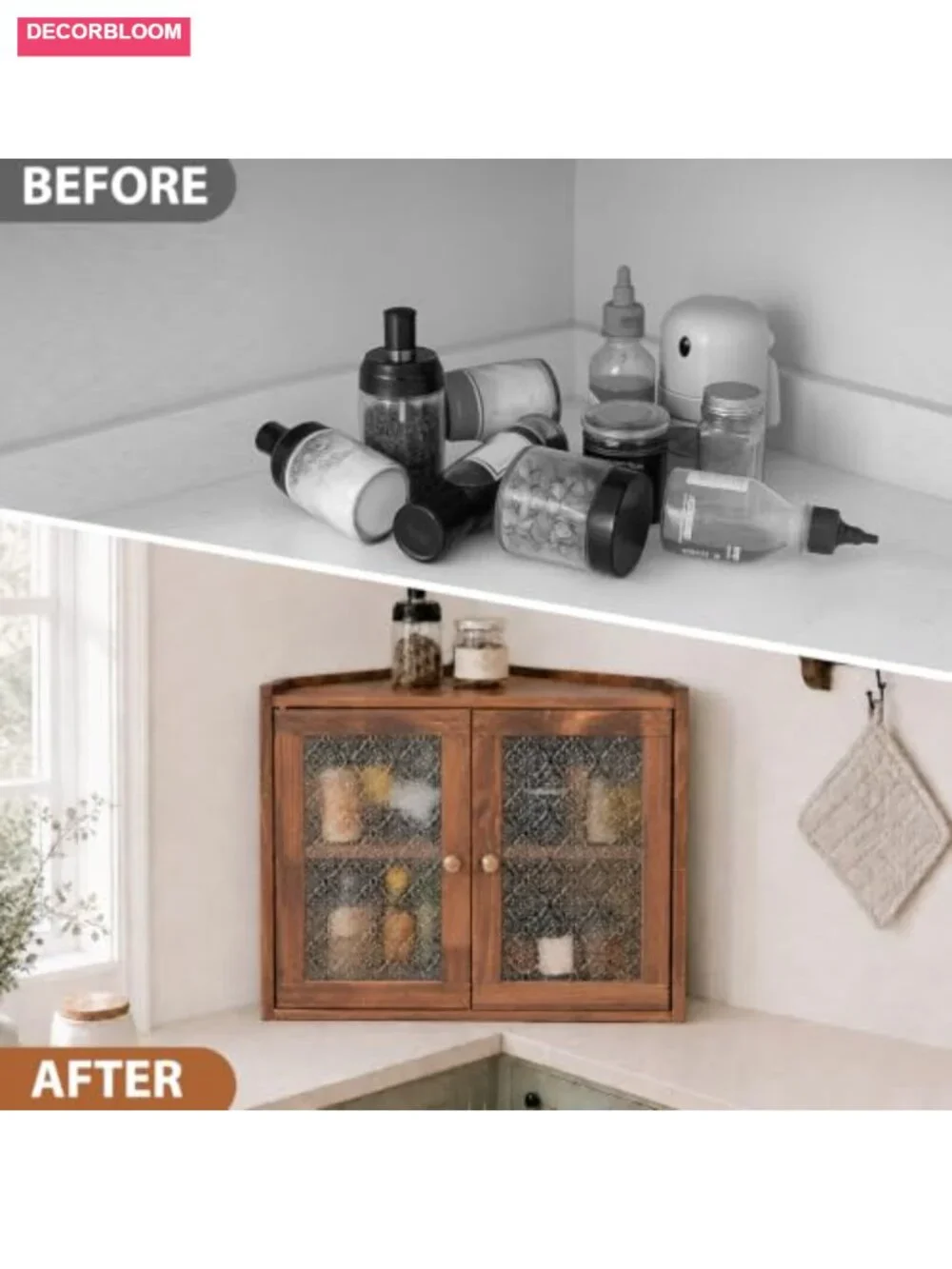 Corner Bread Box 2-Tier Wooden with Acrylic Windows, Kitchen Countertop